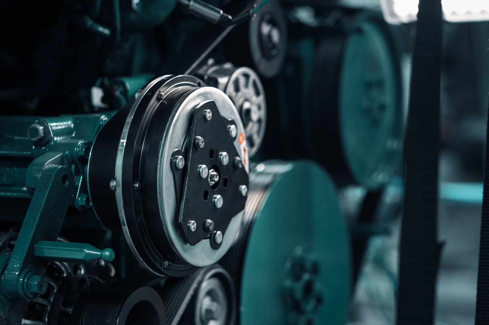Belt drive on a big Volvo Penta marine diesel