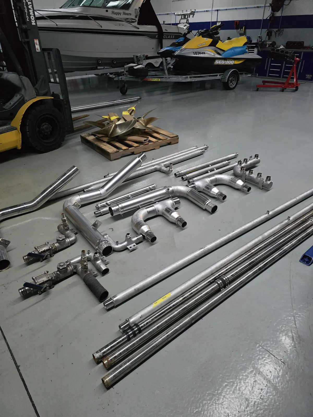 Stainless raw water lines for a commercial vessel