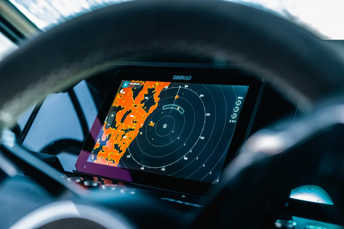 Simrad display at the helm
